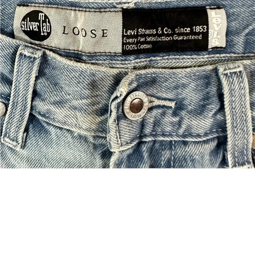 Levi's Silvertab Torn Distressed Mens Loose Fit 100% Cotton Light Blue Jeans Y2K - Picture 9 of 13